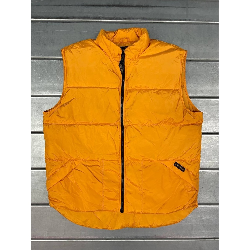 Vintage Woolrich‎ Puffer Vest Mens Large Orange Duck Down Full Zip